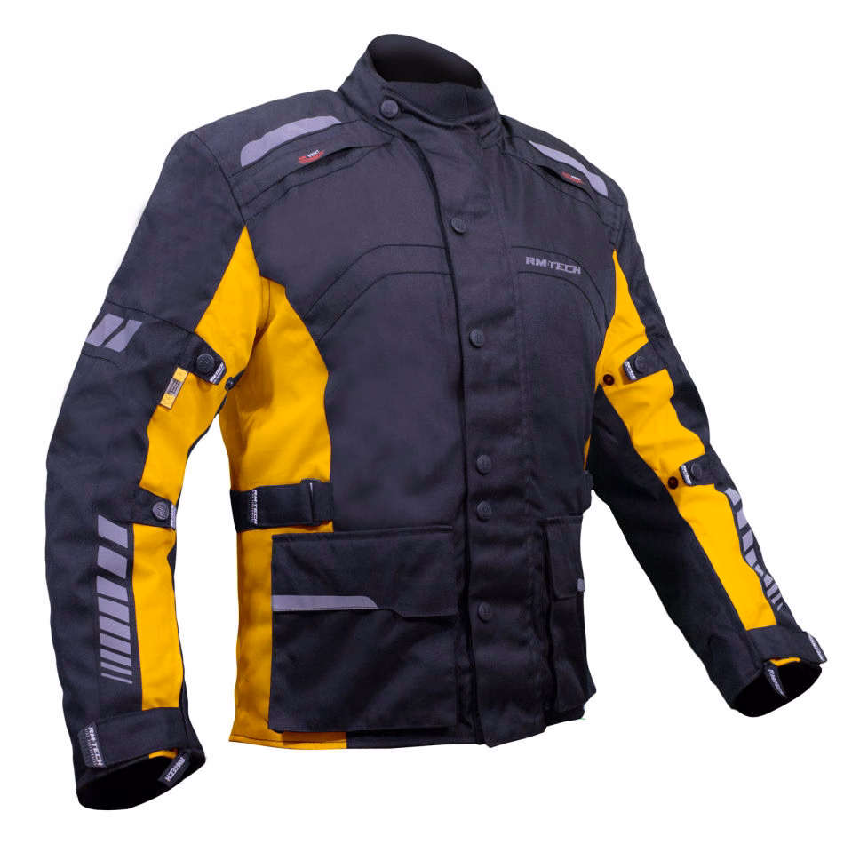 CHAMARRA PARA MOTOCICLISTA RMTECH YUKON NEGRA/AMARILLO TALLA: G (DE 1 A 4 PIEZAS)