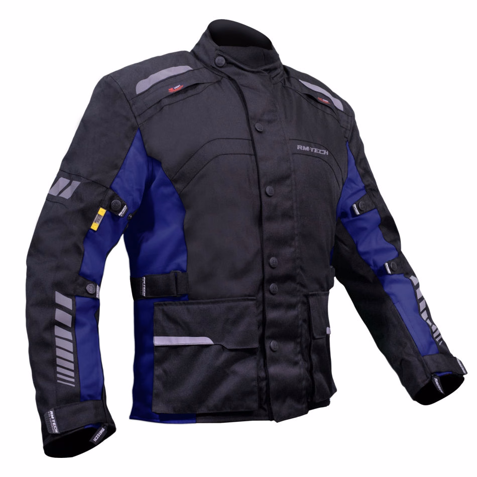 CHAMARRA PARA MOTOCICLISTA RMTECH YUKON NEGRA/AZUL TALLA: G (DE 1 A 4 PIEZAS)