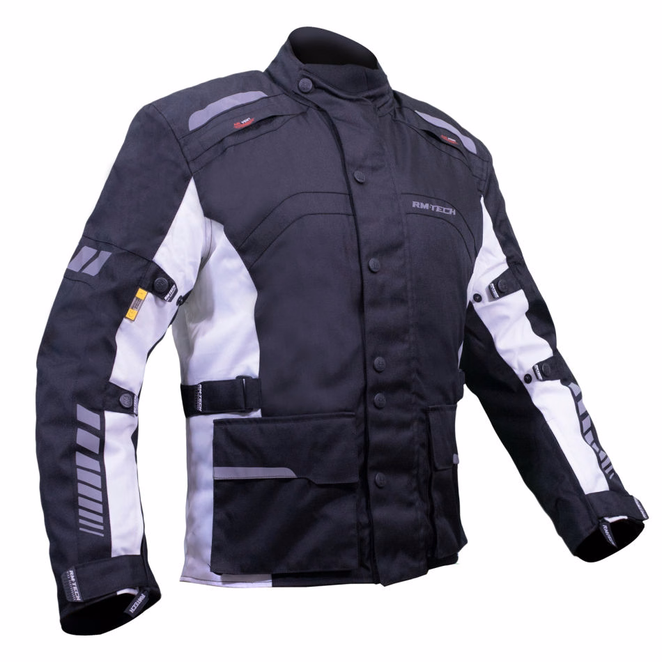 CHAMARRA PARA MOTOCICLISTA RMTECH YUKON NEGRA/BLANCO TALLA: G (DE 1 A 4 PIEZAS)
